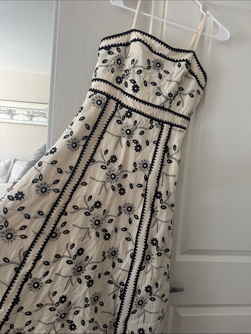 Cream and Black Floral Embroidered Sundress - Picture 5 of 5